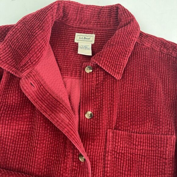 LL Bean Wide Whale Corduroy Relaxed Comfort Shirt S Red Shacket cabincore boho - Picture 8 of 13